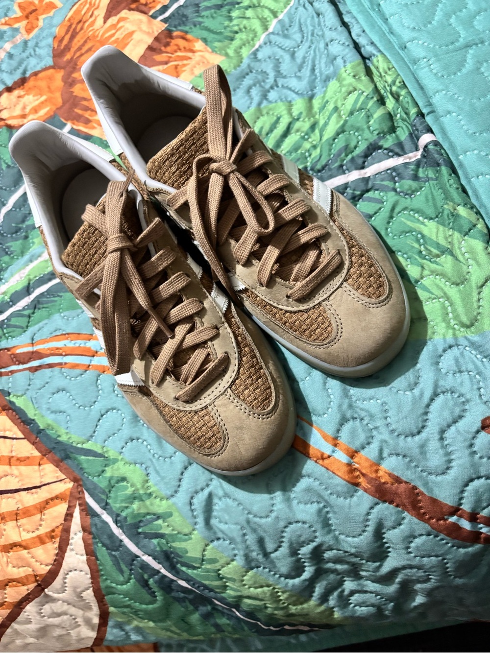 adidas Women's Tan Woven Panel Lace-Up Sneakers